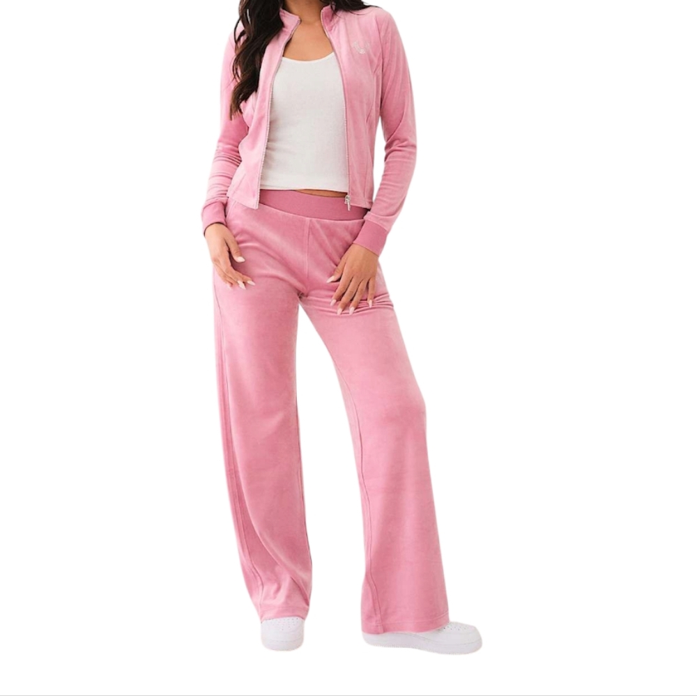 TRUE RELIGION CRYSTAL STRAIGHT LEG SWEAT PANT  BABY PINK SZ XXL - Picture 5 of 9